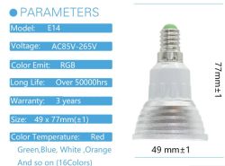 RGB LED КРУШКА С ДИСТАНЦИОННО УПРАВЛЕНИЕ E14 цокъл плоска за лунички 5W - 220 V В РАЗЛИЧНИ ЦВЕТОВЕ - СРЕБРИСТА