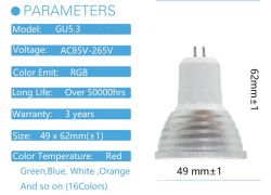 RGB LED КРУШКА С ДИСТАНЦИОННО УПРАВЛЕНИЕ GU5.3 цокъл плоска за лунички 5W - 220 V В РАЗЛИЧНИ ЦВЕТОВЕ - СРЕБРИСТА