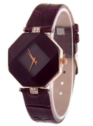 Елегантен дамски часовник  Геометрия Кристален кожена верижка кварцов ръчен часовник 