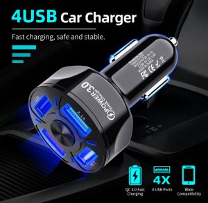 Автомобилно USB зарядно устройство 7A 48W 4 порта Quick Charge 3.0 4.0 Универсално бързо зареждане за iphone 11 Pro Samsung a31 Адаптер за цигари за кола