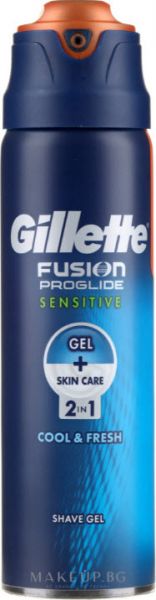 Gillette Fusion Proglaide Sensitive Gel +Skin Care 2 in 1  Cool &amp; Fresh Гел за бръснене 170мл