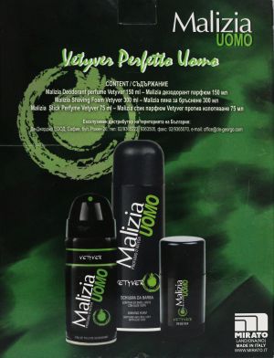 Malizia Uomo Vetyver Mans Pleasure Gift Set Мъжки комплект Дезодорант + Пяна за бръснене + Дезодорант стик 