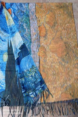 Кашмирен двулицев шал - картини "Van Gogh"