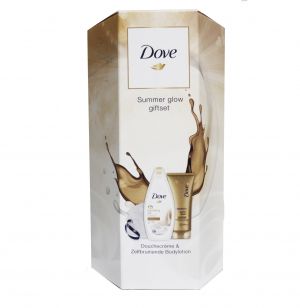 Dove Summer Glow Дамски комплект Лосион за тяло 200 мл + Душ крем 250 мл + Гъба за баня