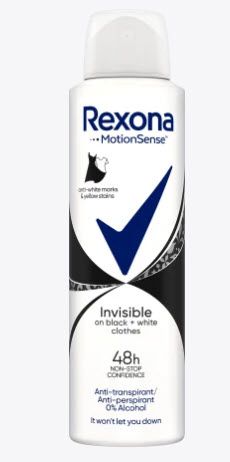 Rexona Motionsense Invisible Black+White  Спрей против изпотяване 150мл