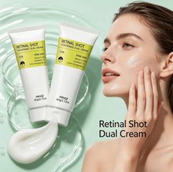  Retinal Shot Dual Cream, хидратиращ крем за лице с 0.05% ретинол, 5% пантенол и ацетил хексапептид-8, лек ежедневен крем за лице за мека и гладка кожа 60 грама