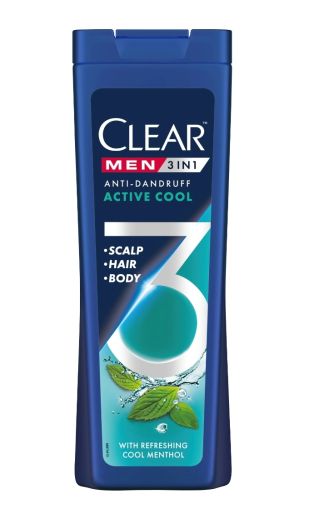 Clear Men 3 in 1 Anti-Dandruff Active Cool Refreshing Cool Mentol Шампоан против пърхот, балсам и душ гел с освежаващ, хладен, ментол 360 мл