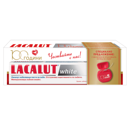 Lacalut White Промо опаковка - Паста за зъби 75 мл  + конец за зъби