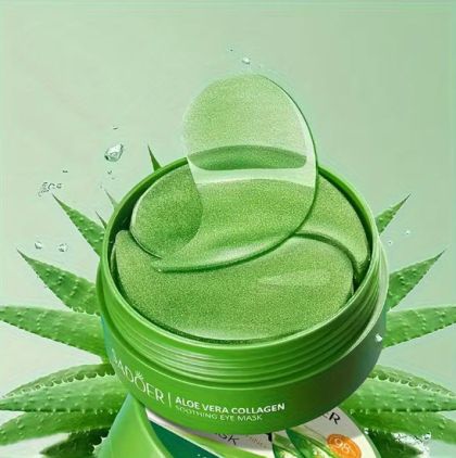  SADOER Aloe Vera Collagen Crystal Eye Mask, хидратираща и освежаваща маска за очи, богата на растителен сквалан, без алкохол, идеална за всички типове кожа, подхранваща грижа за очите | Освежаваща маска за очи | Хидратираща формула  60 броя