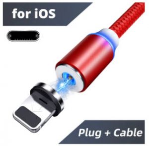 Магнитен кабел за зареждане на телефон iPhone, type C и Android Дължината на кабела е 2 м.