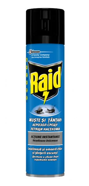 Raid Аерозол спрей  срещу летящи насекоми мухи и комари 400 ml.