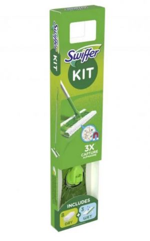 Swiffer Dry + Wet  Kit Комплект за почистване на под с дълга дръжка + 8 сухи и 3 влажни рефила