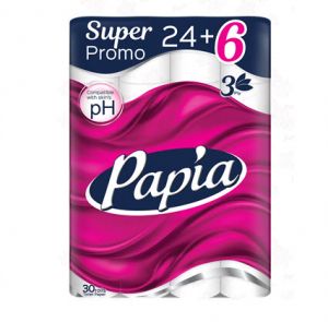Papia Deluxe Тоалетна хартия 24+6броя 3 пласта 100% чиста целулоза