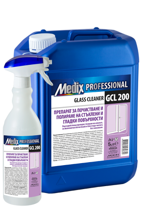  Medix Professional GLASS CLEANER GCL 200 Препарат за почистване и полиране на стъклени и гладки повърхности (люляк) 5 л.