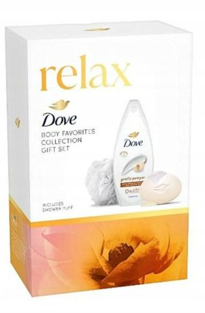 Dove Relax  Дамски комплект Душ крем Gentle Pamper 250 мл + Сапун Nourishing Beauty 90 гр +  Гъба за баня