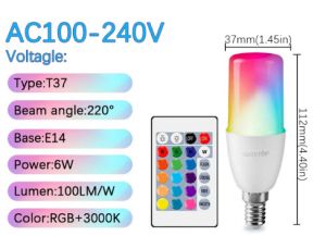 RGB LED КРУШКА С ДИСТАНЦИОННО УПРАВЛЕНИЕ E14 6W - 220 V 6000К