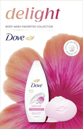 Dove Delight Дамски комплект Душ крем Petal Soft 250 мл + Сапун Pink beauty 90 гр +  Гъба за баня