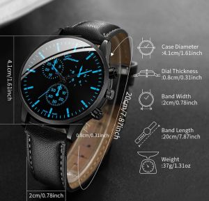 Комплект от 3 части 1 кръгъл мъжки кварцов часовник и 1 гривна 1 колие, идеален избор за подаръци