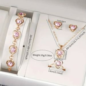 Комплект от 6 части Дамски часовник Ежедневен сладък кварцов часовник със сърце Аналогов ръчен часовник и гривни от неръждаема стомана