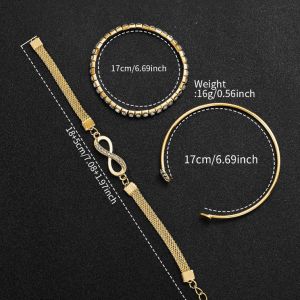 Комплект  дамски часовник , 3 гривни, моден кварцов часовник  метална верижка