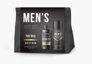Louis Bercy Gold Men Kомплект за мъже Душ Гел 300 мл, + Дезодорант 150 мл, + Козметична чанта