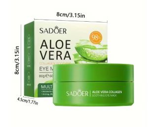  SADOER Aloe Vera Collagen Crystal Eye Mask, хидратираща и освежаваща маска за очи, богата на растителен сквалан, без алкохол, идеална за всички типове кожа, подхранваща грижа за очите | Освежаваща маска за очи | Хидратираща формула  60 броя